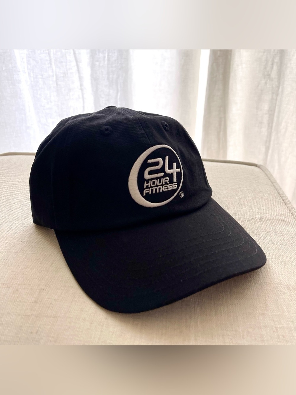 NWOT 24 Hour Fitness 100% Cotton Black Embroidered Adjustable Baseball Cap